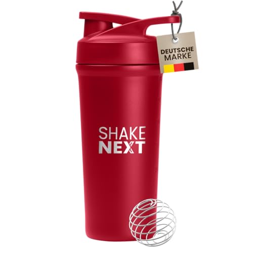 ShakeNext® Coctelera de acero inoxidable [nueva introducción] – Botella con Mixball 700 ml, agitador de fitness y coctelera de proteínas con cierre a presión a prueba de fugas, diseño patentado (rojo)