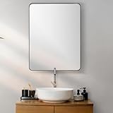 ANDY STAR Wall Mirror for Bathroom, 30x36 Matte Black Bathroom Mirror, Modern Stainless Steel Metal Frame Rounded Corner Rectangle Mirror for Vanity