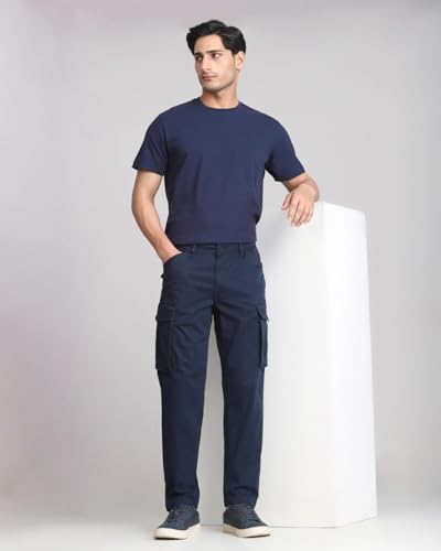 Image of MUFTI Navy Slim Fit Cargo Trousers