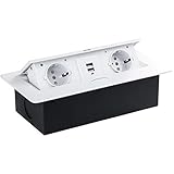 Enchufe plegable moderno y funcional de aluminio y acero inoxidable con USB y enchufe de corriente también adecuado para el suelo – Caja de cable de color blanco con aspecto vintage