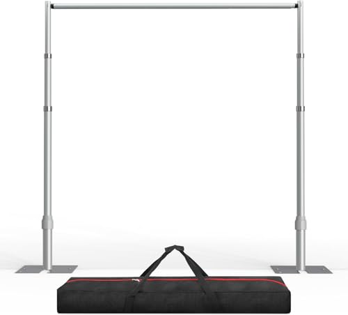 EMART Pipe and Drape Backdrop Stand Kit, 9.6ftx10ft Heavy Duty Adjustable Photo Background, Metal Frame with Flat Base for Wedding, Birthday Party, Banquet Decorations - Silver