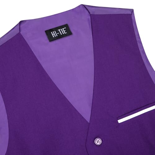 Image of Hi-Tie Men's Formal Suit Vest Solid Fit Vest for Men 3 Pockets V Neck Waistcoat Business Wedding Casual