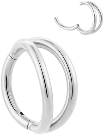 Titanium Double Hoop Nose Ring 20G Seamless Hinged Septum Rings 6mm Conch Piercing Jewelry Silver Segment Clicker Lip Rings Cartilage Earring Helix Rook Tragus, Titanium, no gemstone