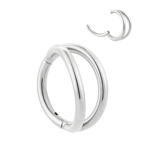 Titanium Double Hoop Nose Ring 16G Seamless Hinged Septum Rings 8mm Conch Piercing Jewelry Silver Segment Clicker Lip Rings Cartilage Earring Helix Rook Tragus