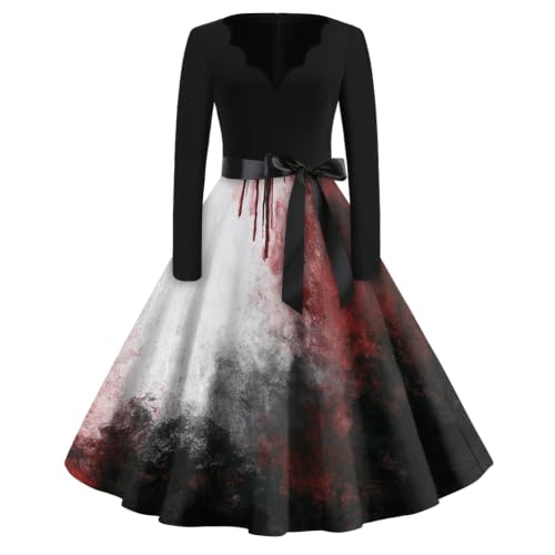 Robe Halloween Femme 2025 rétro à manches longues pour une élégance mystérieuse au quotidien