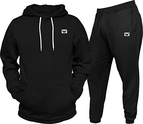 Conjunto Moletom Apeluciado Masculino Calça E Blusa De Frio Com Bolsos E Capuz Relaxado (XG, Preto S