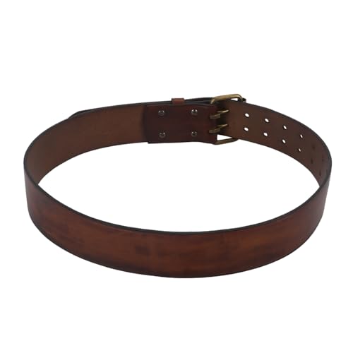TOURBON Vintage Brown Leather Belt 32-47 inch for Men, 2 inch Wide Work Waist Belt with Double Prong2