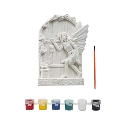 Paint Your Own Fairy Door, Garden Fairy Craft Set with 6 Paints and Brush, Art Activity Gift to Decorate Your Garden Cover