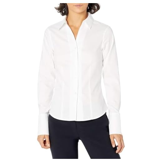 Calvin Klein Women's Long Sleeve Wrinkle Free Button Down Top, White, 4 Petite