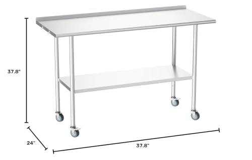 Image of Atelicf NSF Stainless Steel Prep Table 24X60 inch, Backsplash & Casters | Mobile commercial-grade table for restaurants, kitchens, food trucks, breweries, bars, garages, and BBQ