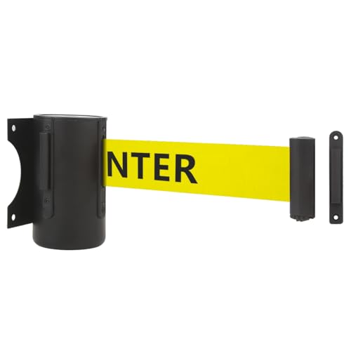 A-KARCK Wall Mount Retractable Belt 16 Foot, Crowd Control Wall Barrier with Steel Case Black and Yellow Belt with Caution: DO NOT Enter