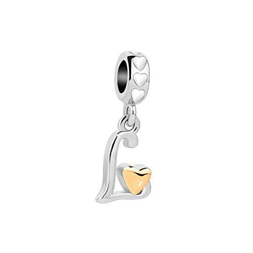 Image of FGT Gold Love Heart L Letter Initial Charm for Bracelets Necklaces Compatible with Pandora Charms Bracelets English Alphabet Gift for Women Granddaughter Aunt Niece Cousin Family Birthday Christmas