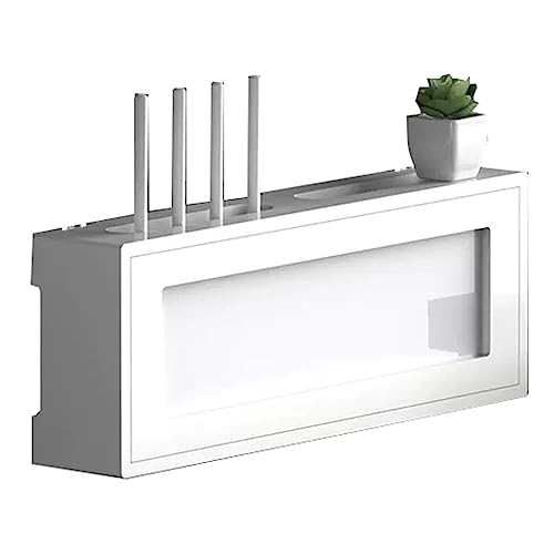 Support Wi-Fi en bois blanc pour salon : cache-prise et décodeur design et compact - 2