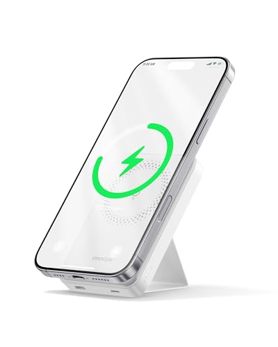 Innostyle Magnetic Power Bank 3 in 1 10000mAh Wireless Charger with Foldable Stand, 20W USB-C Fast Charging Portable Slim Mag-Safe Battery Pack for iPhone 16/15/14/13/12 Series