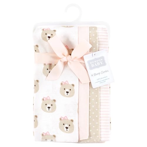 Image of Hudson Baby Unisex Baby Cotton Flannel Burp Cloths, Pink Taupe Bear, One Size