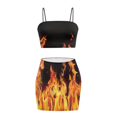Image of Biyejit Women's 2 Piece Summer Outfits Spaghetti Strap Crop Tops and Bodycon Mini Skirt Dress Set Plus Size S-4XL