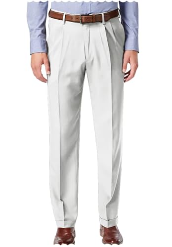 Men's No Iron Classic Fit Wrinkle-Resistant Flat Front Dress Suit Pants Formal Office Wedding Trousers
