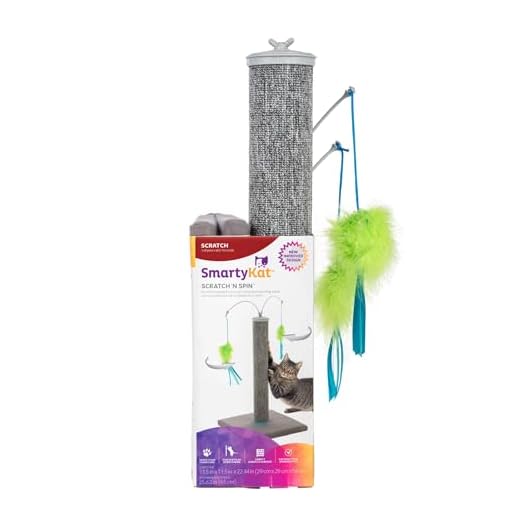 SmartyKat Scratch 'N Spin Carpet Cat Scratching Post with Spinning Wand Toys - Gray, One Size