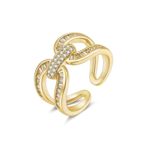 Joo&Rind Bague Femme Or Bague Reglable en Plaqué avec Zirconium Bijoux Élégants Ouverts pour Femmes Cadeau Anniversaire Idéal