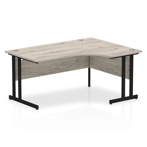 Mr Office Impulse Right Crescent Desk, Black Cantilever Leg, Grey oak, 1600