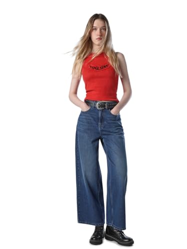 Image of ONLY Women's Solid Wide Leg High Rise Black Jeans