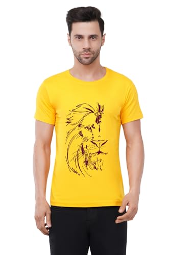 Image of Caseria Men's Cotton Printed T-Shirt -Lion Face | 100% Cotton | Half Sleeves | Regular Fit | Printed | Round Neck | Graphic T Shirt
