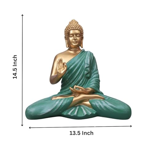 Image of The Advitya Buddha Idol for Home Decor|Buddh /Gautam Buddha /Shakyamuni Statue Figurine Showpiece for House Warming Birthday Corporate Gift|Home Decoration Items for Living Room (Sea Green - 14.5 inch)