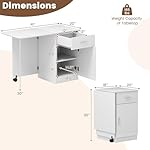 Giantex Folding Computer Desk with Drawer, Mobile Home Office Desk on Wheel w/Cabinet & Adjustable Shelf, Rolling Portable Laptop PC Table, Study Writing Desk for Small Spaces, Dorm, Apartment (White) - Image 2