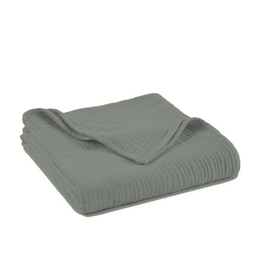 Image of 100% Cotton Organic Muslin Baby Swaddle Blanket GOTS & Fairtrade Certified Organic Cotton - Couch Living Room and Bedroom Decor - 4 Layer Super Soft and Cozy (Shadow, Baby)
