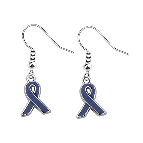 CHOORO Blue Awareness Ribbon Earrings Gift for Colon Cancer, Arthritis, Rectal Cancer, Huntington's Disease
