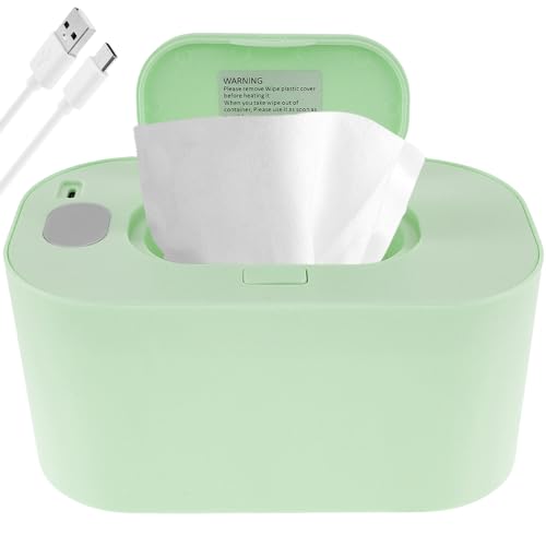 Image of SHAFUFU Baby Wipe Warmer Thermostat Baby Wipe Heater Even Heating Wet Wipes Warmer Portable Baby Wipes Dispenser Warmer Prevent Dry USB Baby Wipe Warmer Reusable for Car Home Baby Nursery(Green)