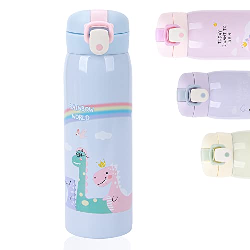 Botella Agua para Niños 500ml, Botella de Agua Acero Inoxidable Sin BPA, Botellas de Agua Aisladas a Prueba de Fugas para Niños Niñas, Cantimplora Termo-Mantenga 12 Horas Caliente y 24 Horas Frío Azul