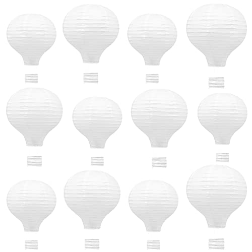 Jangostor 12 Pieza Blanca Linterna de Globo de Aire Caliente Linterna de Globo de Aire Caliente Colgante Linterna de Papel Redonda para Bodas Cumpleaños Celebraciones Jardín Fiesta, 25 CM, 30 CM Cover