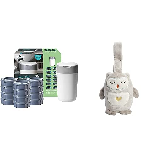 Tommee Tippee - Contenedor para Pañales Avanzado Twist and Click y Peluche Duermebebés Mini, Ollie el Búho