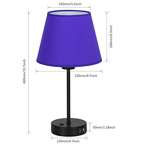 Js Nova Juns Bedside Lamps With Usb Ports, Table Lamps With Purple Fabric Shade Set Of 2, Nightstand Lamps For Bedroom Living Room Study Room Office #TOP1