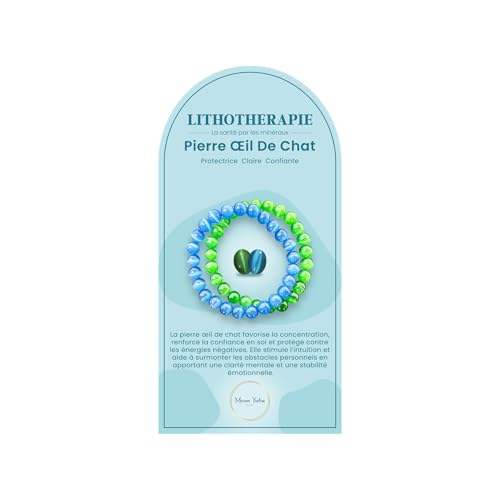 Yvelise Bracelet Pierre œil de chat (Lot de 2) 8mm AAA pour femme homme élastique - Pierres Naturelles de Lithothérapie - Cadeau de noel - 118