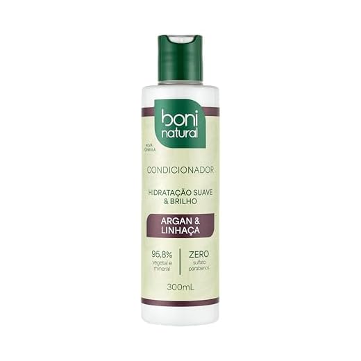 Condicionador Vegano e Natural, Argan e Linhaça, Boni Natural, Cabelos Macios e Saudáveis, Boni Natural, 300ml