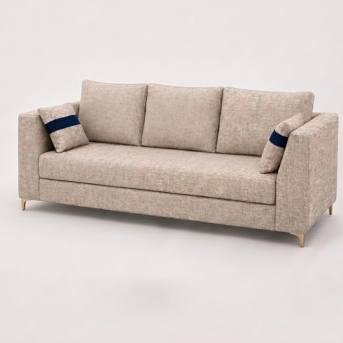 Image of FURNY Signature Cresta 3 Seater Sofa Set | Boucle Weave Fabric | 40D Foam + Zigzag Spring | 3-Yr Warranty (Sandstone Beige) | Modern Living Luxury Sofa Set for Home, Office & Hotel Spaces