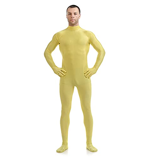 MODRYER Unisex Second Skin Bodysuit Todo Incluido Mallas Sin Cabeza Vestido de Lujo de Halloween Zentai Color Sólido Lycra Etapa Jumpsuit,Yellow-Adults/L 165~175cm Cover