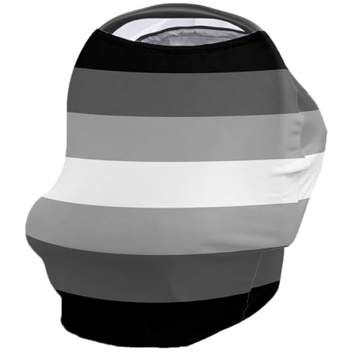 Nursing Cover for Breastfeeding Scarf, Black and White Gray Striped Baby Car Covers Super Soft Multi Use for Canopy Shopping Cart Cover Blanket Stroller Cover