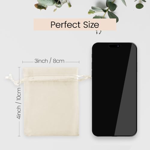 Image of Meowoo 100PCS Organza Bags, 3x4in Small Mesh Bags Drawstring, Mesh Gift Bags Drawstring for Jewelry, Candy, Christmas, Sachets, Festivals, Bathroom Soaps, Makeup Organza, Wrapping Supplies(beige)