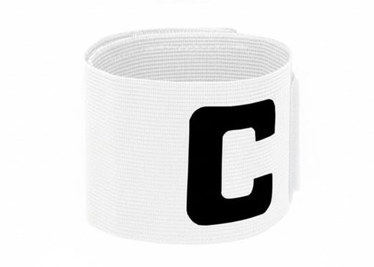 Captain Armband, White Elastic Band with Black Letter C, Sports Team Leadership Accessory