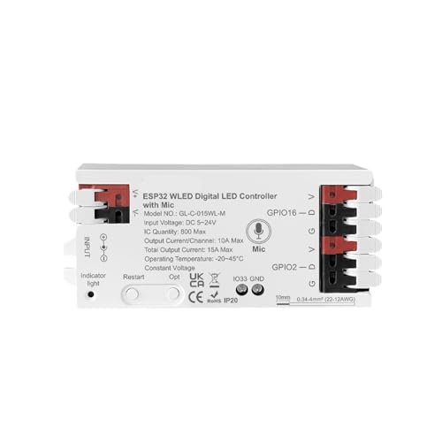 Contrôleur LED ESP32 WLED blanc avec microphone pour ruban dynamique RGB IC DIY