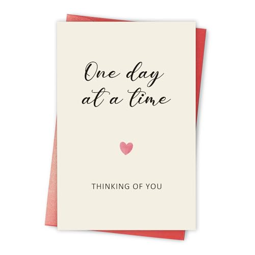 Qiavor Heartfelt Thinking of You Card for Man Woman, Encouragement Card for Family Friend, Get Well Soon Gift, One Day at a Time Thinking of You