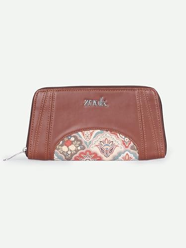 Image of ZOUK Arika Zipper Wallet for Women | Card Holder Wallet with 10 Card Slots, Coin Pouch & Cash Compartments | Purse for Women Stylish | Fits Phones up to 6.7 inch | Mughal Art Multicolor