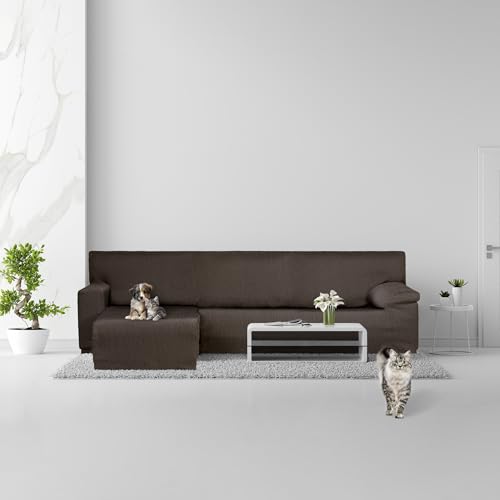 Housse de canapé en L extensible marron : protégez votre angle gauche