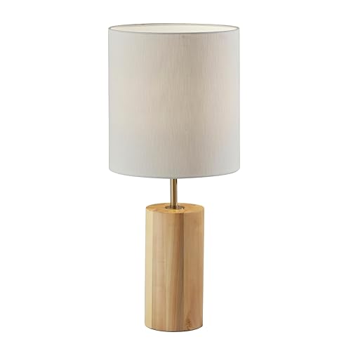 Adesso Table Lamp with Natural Oak Base and White Fabric Shade - Modern Accent Lighting for Bedroom, Living Room, or Home Office, 30.5” Tall