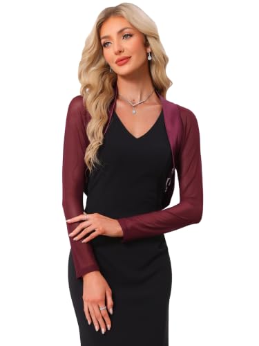 Image of Allegra K Women's Satin Shrug Wedding Open Front Mesh Evening Formal Bolero