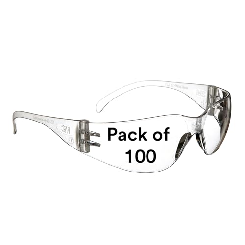3M Safety Glasses, Virtua Protective Eyewear, Clear Frame, Clear Anti-Fog Lens, Pack of 100, Polycarbonate, ANSI Z87.1-2015, Z87+, Economy