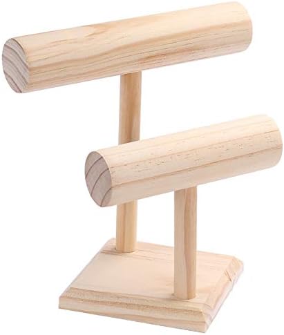 Gaetooely 2-Tier Wooden T-Bar Jewelry Bracelet Watch Bangle Necklace Display Holder Stand Organizer Decoupage